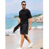 imageFlygo Mens 3 Pack Athletic Sweat Shorts Acid Washed Cotton Elastic Waist Drawstring Gym Workout Jogger Pants with PocketsBlackdarkgreyblue