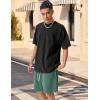 imageFlygo Mens 3 Pack Athletic Sweat Shorts Acid Washed Cotton Elastic Waist Drawstring Gym Workout Jogger Pants with PocketsBlackdarkgreygreen