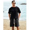 imageFlygo Mens 3 Pack Athletic Sweat Shorts Acid Washed Cotton Elastic Waist Drawstring Gym Workout Jogger Pants with PocketsBlacklightgreygreen