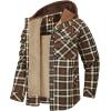 imageFlygo Mens Flannel Jacket Loose Plaid Sherpa Lined Flannel Shirt Snap Button Warm Winter Jackets Pockets02 Hooded Brown