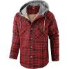 imageFlygo Mens Flannel Jacket Loose Plaid Sherpa Lined Flannel Shirt Snap Button Warm Winter Jackets Pockets02 Hooded Red