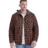 imageFlygo Mens Flannel Jacket Loose Plaid Sherpa Lined Flannel Shirt Snap Button Warm Winter Jackets Pockets02 Hooded Red Coffee