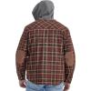 imageFlygo Mens Flannel Jacket Loose Plaid Sherpa Lined Flannel Shirt Snap Button Warm Winter Jackets Pockets02 Hooded Red Coffee