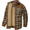 imageFlygo Mens Flannel Jacket Loose Plaid Sherpa Lined Flannel Shirt Snap Button Warm Winter Jackets PocketsBrown