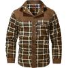 imageFlygo Mens Flannel Jacket Loose Plaid Sherpa Lined Flannel Shirt Snap Button Warm Winter Jackets PocketsBrown