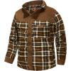 imageFlygo Mens Flannel Jacket Loose Plaid Sherpa Lined Flannel Shirt Snap Button Warm Winter Jackets PocketsBrown