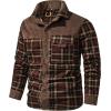 imageFlygo Mens Flannel Jacket Loose Plaid Sherpa Lined Flannel Shirt Snap Button Warm Winter Jackets PocketsCoffee