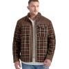 imageFlygo Mens Flannel Jacket Loose Plaid Sherpa Lined Flannel Shirt Snap Button Warm Winter Jackets PocketsCoffee