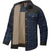 imageFlygo Mens Flannel Jacket Loose Plaid Sherpa Lined Flannel Shirt Snap Button Warm Winter Jackets PocketsDark Blue