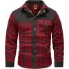 imageFlygo Mens Flannel Jacket Loose Plaid Sherpa Lined Flannel Shirt Snap Button Warm Winter Jackets PocketsRed