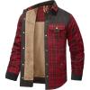 imageFlygo Mens Flannel Jacket Loose Plaid Sherpa Lined Flannel Shirt Snap Button Warm Winter Jackets PocketsRed