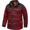 imageFlygo Mens Flannel Jacket Loose Plaid Sherpa Lined Flannel Shirt Snap Button Warm Winter Jackets PocketsRed