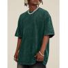 imageFlygo Mens Oversized TShirts Vintage 280G Heavy Cotton Streetwear Short Sleeve Solid Basic Tee Shirt Acid Wash Tops Dark Green