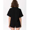 imageFlygo Women Casual 2 Piece Outfits Cotton Lounge Sets Loose Button Down Shirt and Shorts Pajama Gauze Set BeachwearBlack