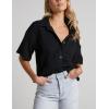imageFlygo Women Casual 2 Piece Outfits Cotton Lounge Sets Loose Button Down Shirt and Shorts Pajama Gauze Set BeachwearBlack