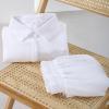 imageFlygo Women Casual 2 Piece Outfits Cotton Lounge Sets Loose Button Down Shirt and Shorts Pajama Gauze Set BeachwearWhite