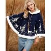 imageFlygo Women Girls Cute Fleece Lined Hooded Cape Poncho Cloak Coat Animal PrintedDark Blue