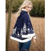 imageFlygo Women Girls Cute Fleece Lined Hooded Cape Poncho Cloak Coat Animal PrintedDark Blue