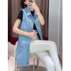 imageFlygo Womens Casual Button Up Sleeveless Denim Jean Mid Long Vest Gilet JacketLight Blue