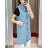 imageFlygo Womens Casual Button Up Sleeveless Denim Jean Mid Long Vest Gilet JacketLight Blue