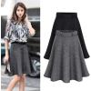 imageFlygo Womens Casual Elastic Waist Wool ALine Flare Knee Length SkirtBlack