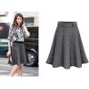 imageFlygo Womens Casual Elastic Waist Wool ALine Flare Knee Length SkirtGrey