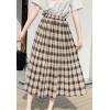 imageFlygo Womens Casual Summer High Waisted A Line Pleated Long SkirtKhaki