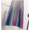 imageFlygo Womens Elastic High Waist Pleated A Line Rainbow Stripes Swing Midi Skirt DressBlue