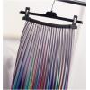 imageFlygo Womens Elastic High Waist Pleated A Line Rainbow Stripes Swing Midi Skirt DressBlue