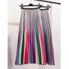 imageFlygo Womens Elastic High Waist Pleated A Line Rainbow Stripes Swing Midi Skirt DressRed