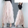 imageFlygo Womens Elastic Waist Tulle Ruffle Prom Party Layered Tiered Irregular Mesh Maxi Long SkirtBeige