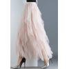 imageFlygo Womens Elastic Waist Tulle Ruffle Prom Party Layered Tiered Irregular Mesh Maxi Long SkirtBeige