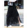 imageFlygo Womens Elastic Waist Tulle Ruffle Prom Party Layered Tiered Irregular Mesh Maxi Long SkirtBlack