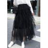 imageFlygo Womens Elastic Waist Tulle Ruffle Prom Party Layered Tiered Irregular Mesh Maxi Long SkirtBlack