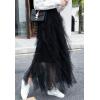 imageFlygo Womens Elastic Waist Tulle Ruffle Prom Party Layered Tiered Irregular Mesh Maxi Long SkirtBlack