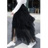 imageFlygo Womens Elastic Waist Tulle Ruffle Prom Party Layered Tiered Irregular Mesh Maxi Long SkirtBlack