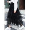 imageFlygo Womens Elastic Waist Tulle Ruffle Prom Party Layered Tiered Irregular Mesh Maxi Long SkirtBlack