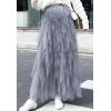 imageFlygo Womens Elastic Waist Tulle Ruffle Prom Party Layered Tiered Irregular Mesh Maxi Long SkirtGrey