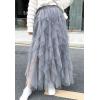 imageFlygo Womens Elastic Waist Tulle Ruffle Prom Party Layered Tiered Irregular Mesh Maxi Long SkirtGrey
