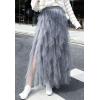 imageFlygo Womens Elastic Waist Tulle Ruffle Prom Party Layered Tiered Irregular Mesh Maxi Long SkirtGrey