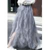 imageFlygo Womens Elastic Waist Tulle Ruffle Prom Party Layered Tiered Irregular Mesh Maxi Long SkirtGrey