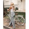 imageFlygo Womens Gingham Pants Y2K Cotton Wide Leg Ruffle Hem Lounge Pants Plaid Elastic Wasited Trouser with PocketsBlack
