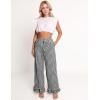 imageFlygo Womens Gingham Pants Y2K Cotton Wide Leg Ruffle Hem Lounge Pants Plaid Elastic Wasited Trouser with PocketsBlack
