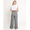 imageFlygo Womens Gingham Pants Y2K Cotton Wide Leg Ruffle Hem Lounge Pants Plaid Elastic Wasited Trouser with PocketsBlack