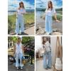 imageFlygo Womens Gingham Pants Y2K Cotton Wide Leg Ruffle Hem Lounge Pants Plaid Elastic Wasited Trouser with PocketsBlue