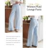 imageFlygo Womens Gingham Pants Y2K Cotton Wide Leg Ruffle Hem Lounge Pants Plaid Elastic Wasited Trouser with PocketsBlue