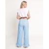 imageFlygo Womens Gingham Pants Y2K Cotton Wide Leg Ruffle Hem Lounge Pants Plaid Elastic Wasited Trouser with PocketsBlue