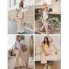 imageFlygo Womens Gingham Pants Y2K Cotton Wide Leg Ruffle Hem Lounge Pants Plaid Elastic Wasited Trouser with PocketsBrown