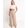 imageFlygo Womens Gingham Pants Y2K Cotton Wide Leg Ruffle Hem Lounge Pants Plaid Elastic Wasited Trouser with PocketsBrown