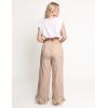 imageFlygo Womens Gingham Pants Y2K Cotton Wide Leg Ruffle Hem Lounge Pants Plaid Elastic Wasited Trouser with PocketsBrown